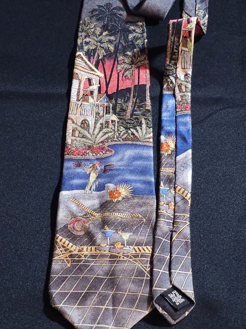 Vintage Colorful Croft & Barrow Tropical Landscape Necktie With Exotic Design